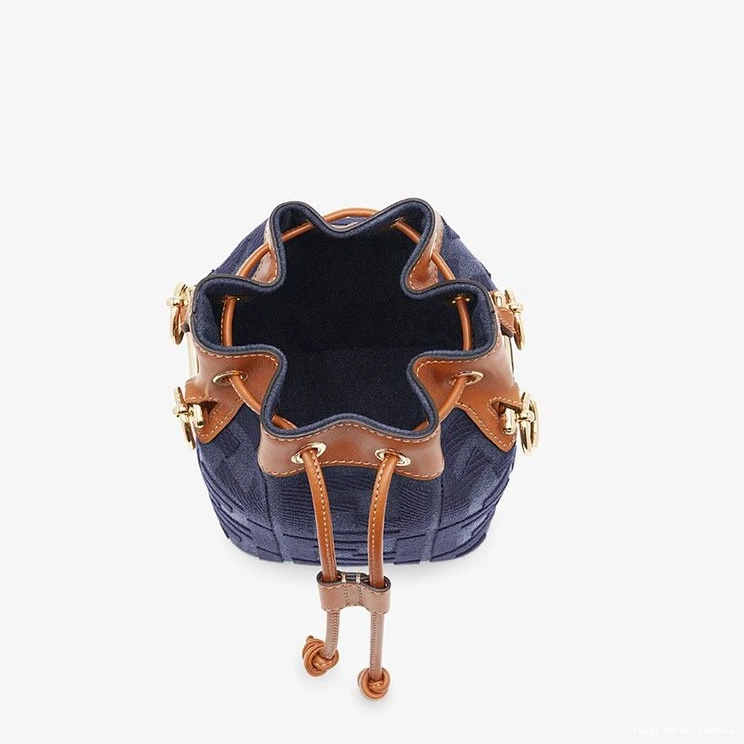 Vintage HOT Bag Mon FF Motif In Blue Fendi Mini Bucket Tresor Canvas 0808